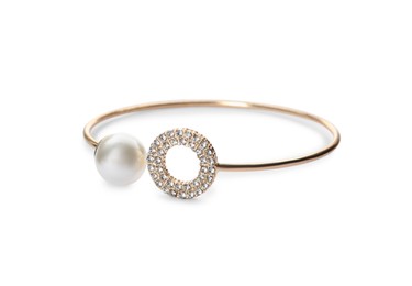 Elegant golden bracelet with pearl isolated on white