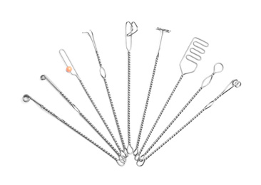 Set of logopedic probes for speech therapy on white background, top view