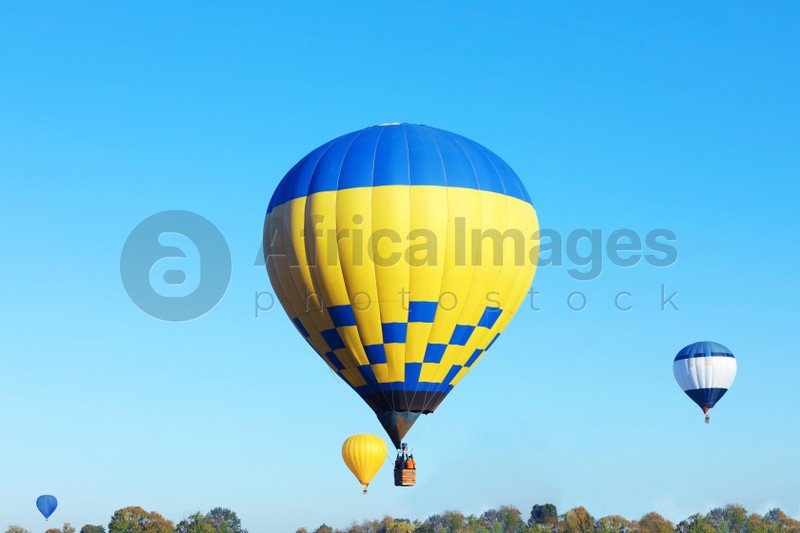 Beautiful view of hot air balloons in blue sky