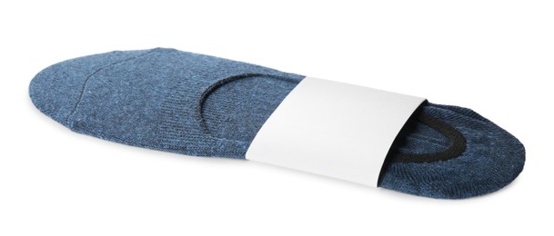 New pair of cotton socks on white background