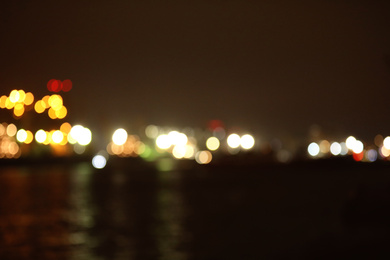 Blurred view of port at night. Bokeh effect