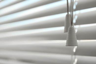 Closeup view of closed horizontal window blinds
