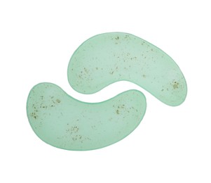 Photo of Green under eye patches on white background, top view. Cosmetic product