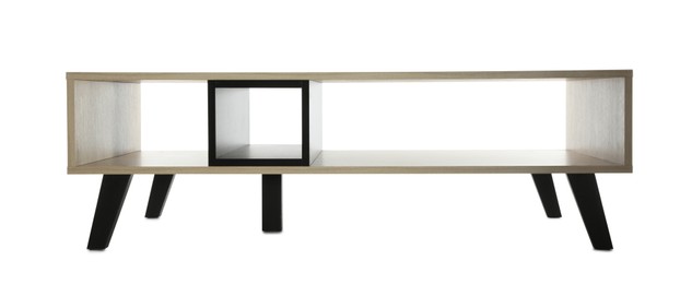 Stylish empty wooden cabinet isolated on white