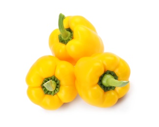 Ripe yellow bell peppers isolated on white