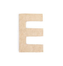 Letter E made of cardboard isolated on white
