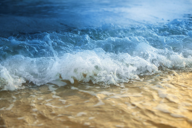 Beautiful sea waves on beach, closeup view