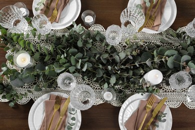 Photo of Stylish elegant table setting for festive dinner, flat lay