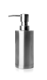 Stylish metal soap dispenser isolated on white