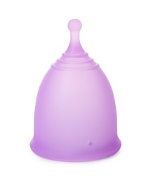 Violet silicone menstrual cup isolated on white
