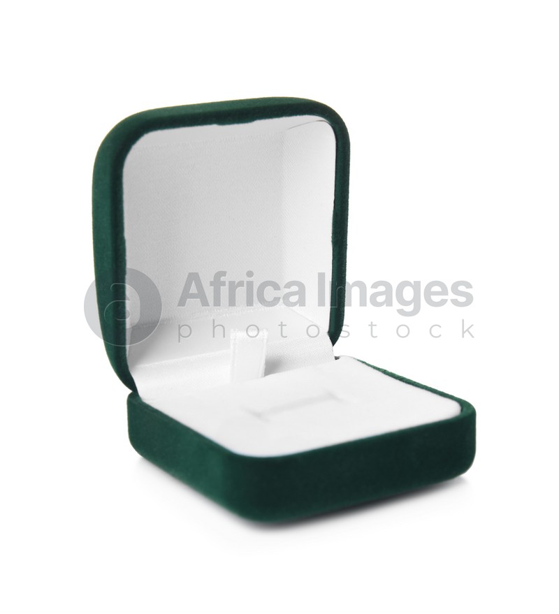Empty stylish ring box isolated on white