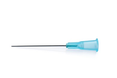 Disposable syringe needle isolated on white. Medical equipment