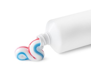 Tube with toothpaste on white background. Dental care