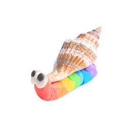 Photo of Beautiful plasticine snail isolated on white. Children's handmade ideas