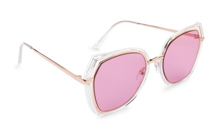 New stylish sunglasses isolated on white. Fashionable accessory
