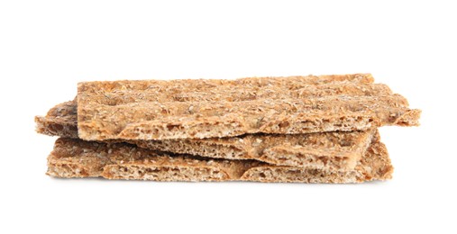 Fresh crunchy rye crispbreads on white background