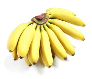 Bunch of ripe baby bananas on white background