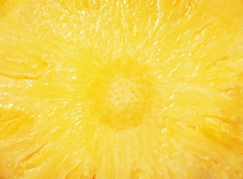 Photo of Slice of fresh juicy pineapple as background, closeup