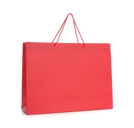 Red paper shopping bag isolated on white