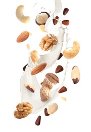 Delicious natural nut milk on white background