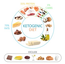 Food chart on white background. Ketogenic diet