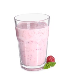 Tasty raspberry smoothie in glass isolated on white