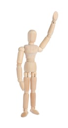 Wooden human model on white background. Mini mannequin