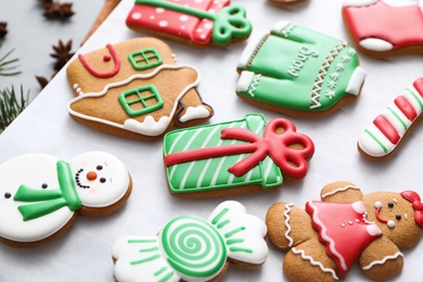 Delicious homemade Christmas cookies on baking paper