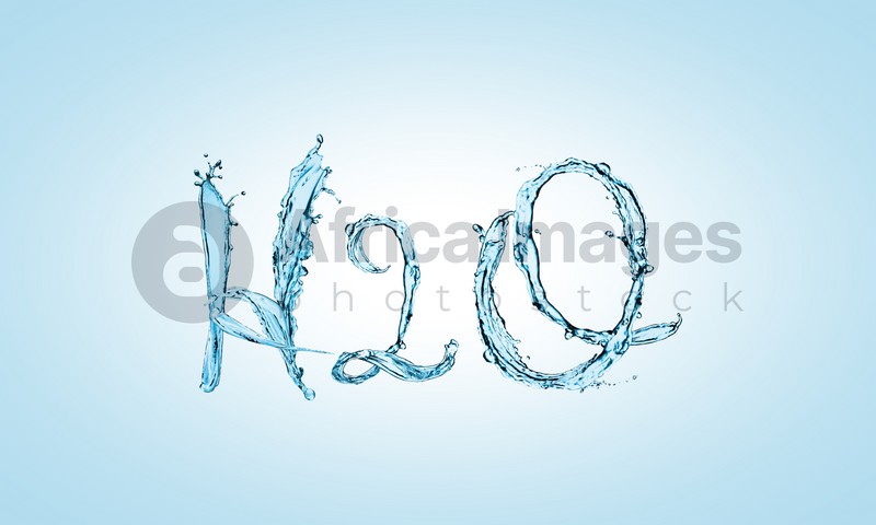 Chemical formula H2O made of water on light blue background