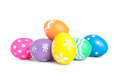 Colorful Easter eggs with different patterns isolated on white