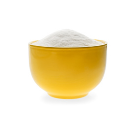 Bowl of baking soda isolated on white