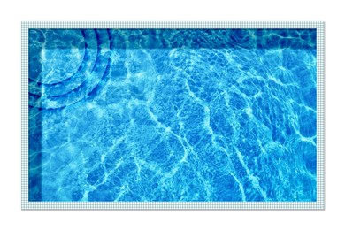 Rectangle shaped swimming pool on white background, top view