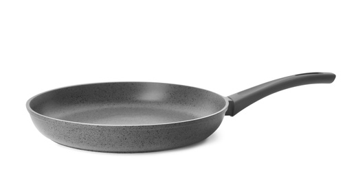 Empty modern frying pan isolated on white