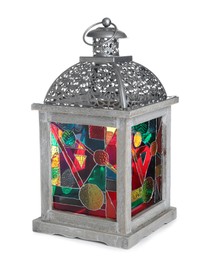 Beautiful decorative Arabic lantern isolated on white