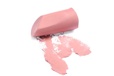 Photo of Nude color lipstick and smear on white background