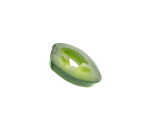Piece of green hot chili pepper isolated on white