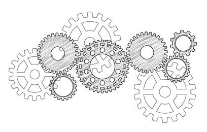 Illustration of Illustration of gear mechanism on white background