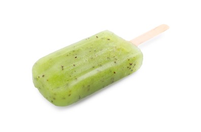 Tasty kiwi ice pop isolated on white. Fruit popsicle