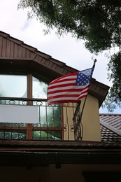 National flag of USA on building facade