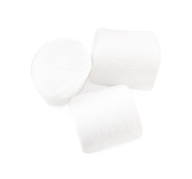 Delicious puffy marshmallows on white background, top view