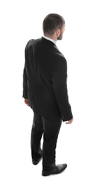 Photo of Businessman in suit on white background, back view