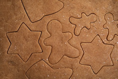Making Christmas cookies. Raw dough as background, top view
