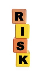 Word Risk made of colorful cubes on white background