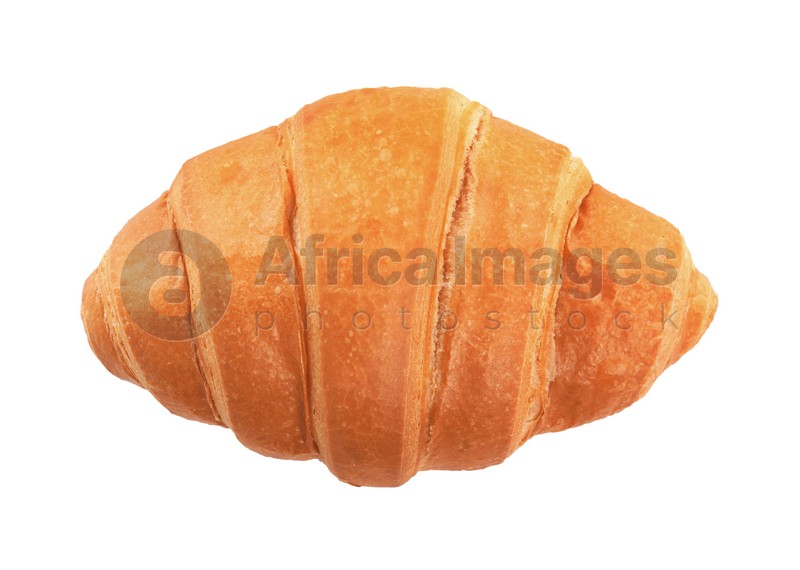 Photo of Delicious fresh crispy croissant isolated on white, top view