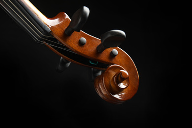 Beautiful violin on black background, closeup view