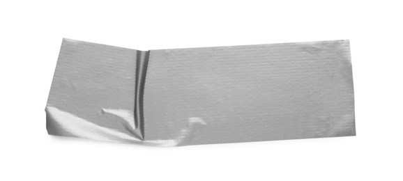 Piece of silver adhesive tape isolated on white, top view