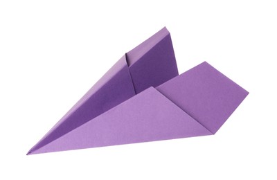 Photo of Handmade purple paper plane isolated on white