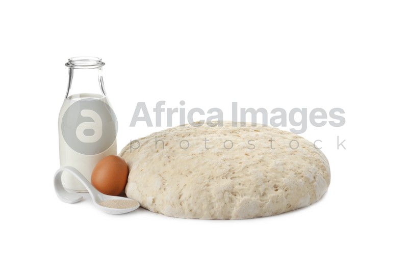 Photo of Fresh dough and ingredients for pastries isolated on white