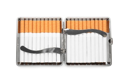 Stylish case with cigarettes isolated on white