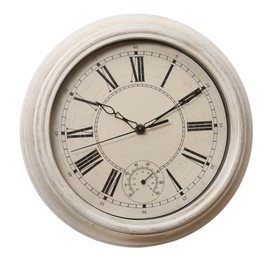 Stylish vintage wall clock isolated on white